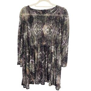 Cocomo Sheer Floral Top 2X Green Boho Western Hippie Indie Concert Resort Artsy